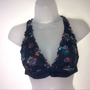 PINK Victoria's Secret Lace Dark Blue Floral Bralette‎ Medium B80